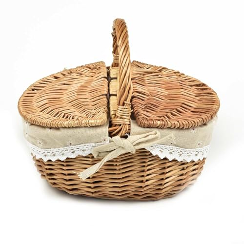 Verwandeln Sie Ihr Zimmer mit dem attraktiven Weidenrahmen und der Kombination aus Leinen-Baumwolle dieses eleganten Weiden-Picknickkorbs von EXTRWORY