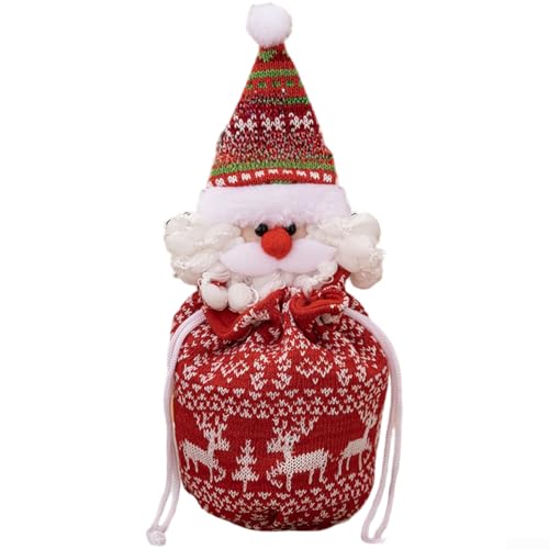 Weihnachtliche gestrickte Stoff-Süßigkeitentüten mit Schneemann- und Rentier-Design, Kordelzug-Verschluss für einfache Verwendung und festliche Aufbewahrungslösungen (Weihnachtsmann) von EXTRWORY