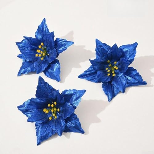 Weihnachtsblumen-Dekorationen 10er Set für Baum und Kranz, geeignet für saisonale Party und Heimgebrauch (Blau) von EXTRWORY