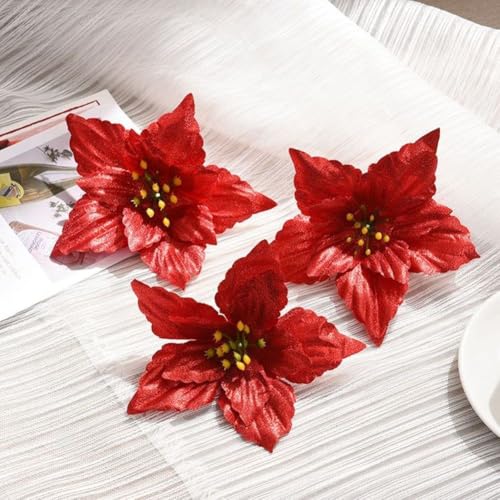 Weihnachtsblumen-Dekorationen 10er Set für Baum und Kranz, geeignet für saisonale Party und Heimgebrauch (weiß) von EXTRWORY