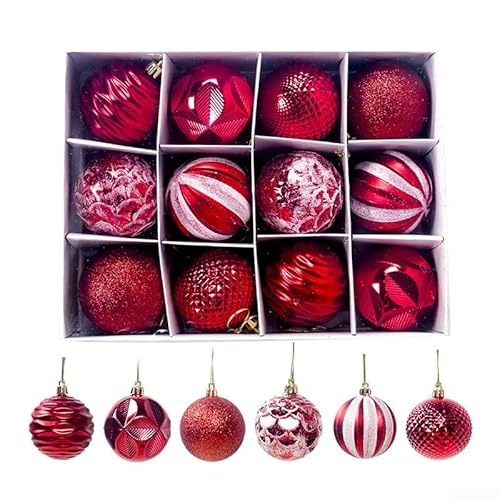 Weihnachtskugel-Ornament-Set, 12 Stück, 60 mm, hängende Kugeln für Zuhause, Restaurant, Büro und Party-Dekoration (A) von EXTRWORY