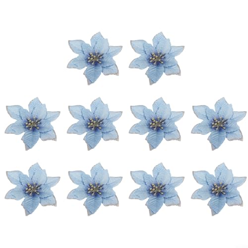 Weihnachtsstern Glitzer Blumen Deko 10 Stück für festliche Feiertage Baumschmuck (blau) von EXTRWORY