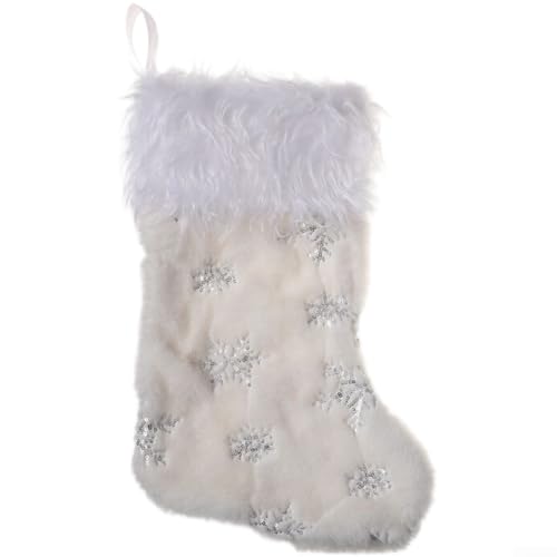 Weihnachtsstrumpf mit glitzernden Schneeflocken und Geschenktütenmotiven für saisonale Heimdekoration und Baumaufhängung (Silber) von EXTRWORY