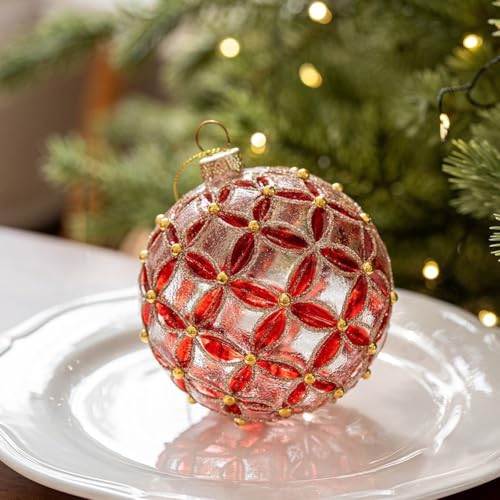 Wunderschön gearbeitete 8 cm große Glas-Weihnachtskugeln verschönern Ihre Dekoration mit diesen eleganten Feiertags-Ornamenten (ein Stil) von EXTRWORY