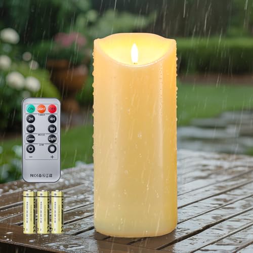 EXTSUD 23.5cm×10cm LED kerzen mit Fernbedienung Spritzwassergeschützt Led Candles mit Timer Flackernde Flamme elektrische Kerzen Batterie Outdoor Stumpenkerzen (Langlebige 500 Stunden, 1 Stück) von EXTSUD