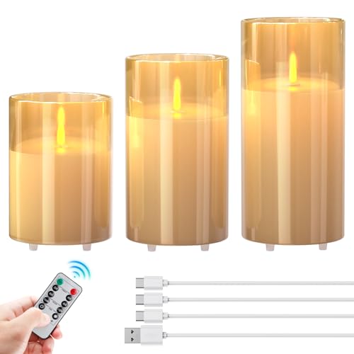 EXTSUD 3 Stück LED Kerzen Timer Aufladbare LED Kerzen mit Fernbedienung Flammenlose Led Kerzen für Wohnung Dekoration Weihnachten Geburtstag von EXTSUD