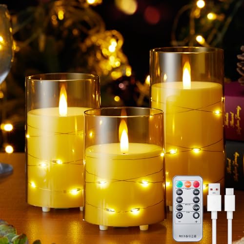 EXTSUD 3 Stück LED Kerzen mit Lichterkette und Timer Aufladbare LED Kerzen mit Fernbedienung Flammenlose Led Acryl Kerzen für Wohnung Dekoration Weihnachten Geburtstag Party EXTSUD 3 Stück LED Kerzen mit Lichterkette und Timer Aufladbare LED Kerzen mit Fernbedienung Flammenlose Led Acryl Kerzen für Wohnung Dekoration Weihnachten Geburtstag Party von EXTSUD