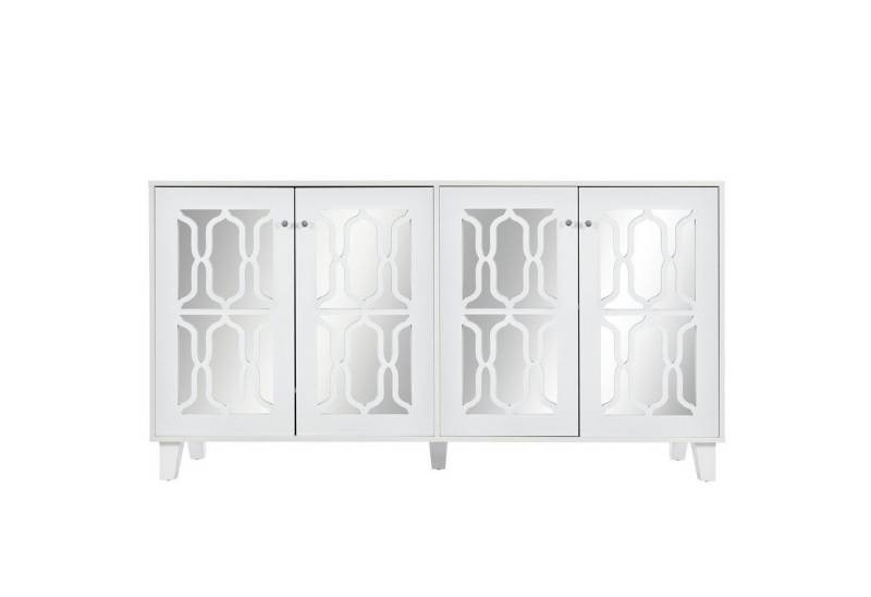 EXTSUD Anrichte Weiß verspiegeltes Sideboard mit coolen Kristallgriffen, vier Türen, Mit herausnehmbarem Laminat für Wohn- und Esszimmer, 160 x 40 x 84cm von EXTSUD