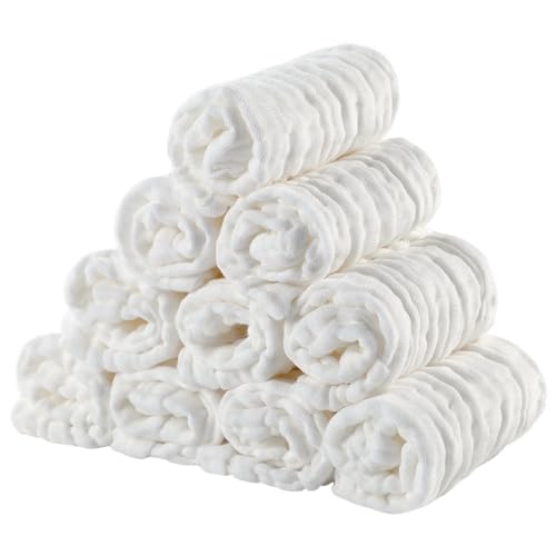 EXTSUD Baby Waschlappen, 10er Musselin Spucktücher Baby 25x25cm Mulltücher Baumwolle Moltontücher Handtücher Weiche Gesichtstücher Neugeborene Baby Wipes(Weiß) von EXTSUD