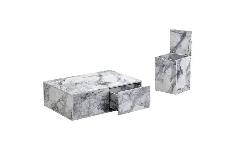 EXTSUD Couchtisch Beistelltisch, Couchtisch-Set,Sofa-Beistelltisch und Balkon, 2er-Set (2er-Set), Moderner modularer Wohnzimmer-Couchtisch, Marmoroptik von EXTSUD
