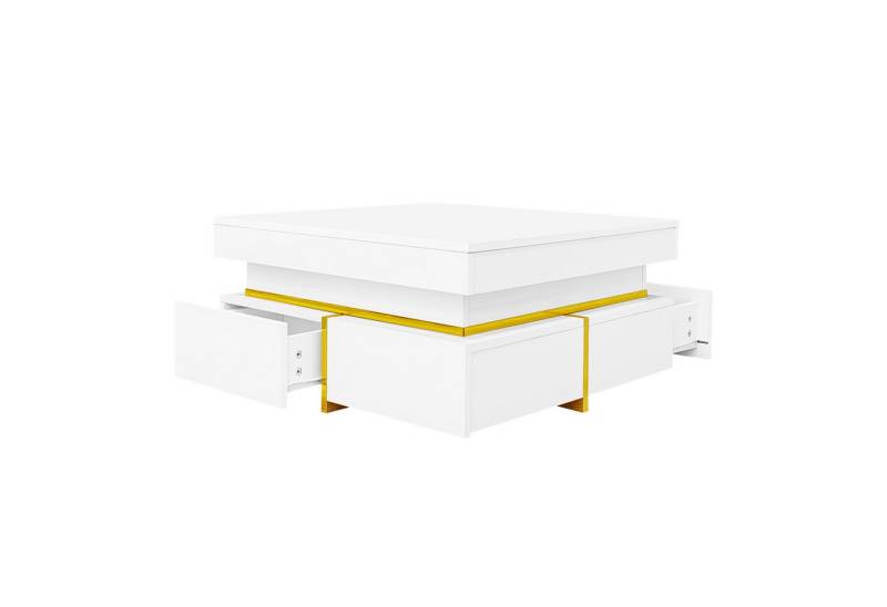 EXTSUD Couchtisch Couchtisch, Hochglanz-Wohnzimmertisch (ein Tisch), Beistelltisch mit Schubladen und goldenen Akzenten von EXTSUD