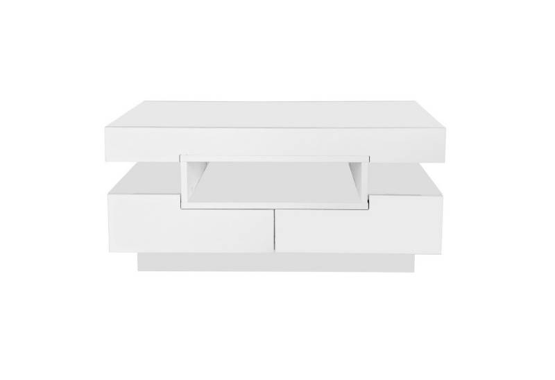 EXTSUD Couchtisch Couchtisch, Hochglanzoberfläche, mit LED-Lichtleiste, vier Schubladen vorne und hinten, großer Stauraum von EXTSUD