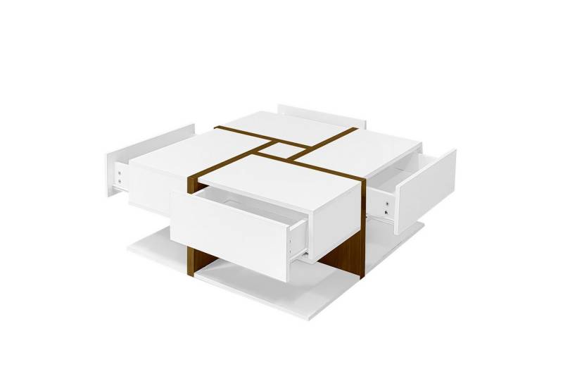EXTSUD Couchtisch Hochglanz-Couchtisch, Tisch mit 4 Schubladen (ein Tisch), einzigartige Farbabstimmung und Liniendesign, Stauraum unten von EXTSUD