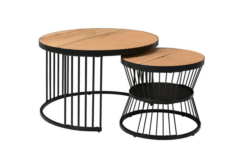 EXTSUD Couchtisch Satztische aus Rattan 2er Set, Beistelltisch, Metallfugen-Design (2er Set), Wohnzimmer-Satztisch, 2-teiliger Couchtisch von EXTSUD