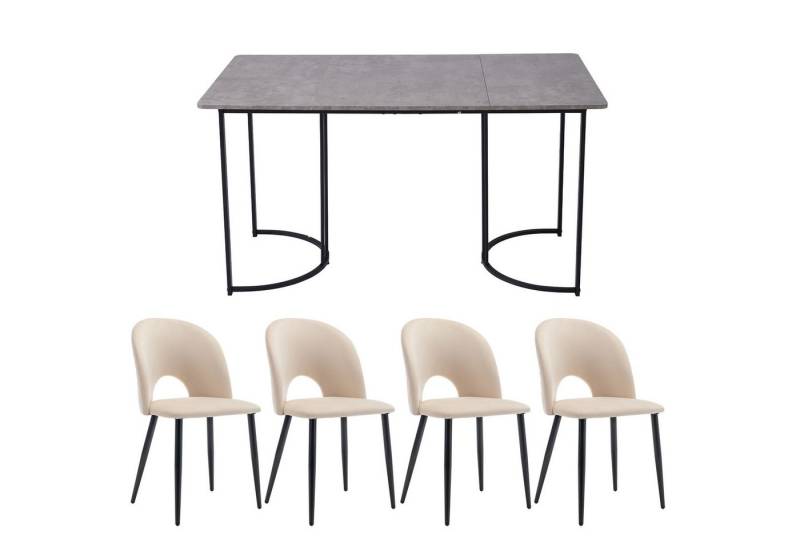 EXTSUD Essgruppe Set,140×80cm Esstisch mit 4 Stühlen, Moderner Küchentisch Set, (5-tlg., 1 Esstisch, 4 Stühlen), Samt Esszimmerstuhl Mit Diamantmuster,Verstellbare Stuhlbeine von EXTSUD