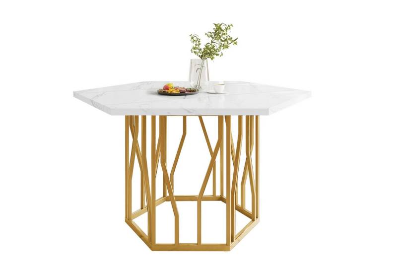 EXTSUD Esstisch Moderner sechseckiger Marmor-Esstisch, Metallzweiggestell (geeignet für Esszimmer und Wohnzimmer), schlichter ästhetischer Couchtisch von EXTSUD