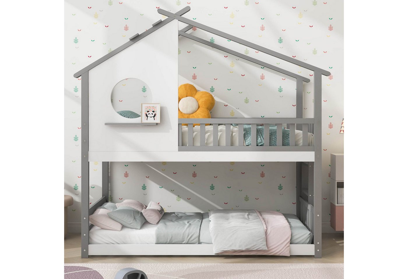 EXTSUD Etagenbett Hausbett, Etagenbett mit rechtwinkliger Leiter, Kinderbett (200x90cm) von EXTSUD