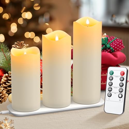 EXTSUD Flammenlose LED Kerzen 3er Flackerndes Echtwachs Kerzen Aufladbare LED Kerzen mit Timer und Fernbedienung 7,5x15,17,5,20 CM Stumpenkerzen für Haus Hochzeit Weihnachten Halloween Party Decor EXTSUD Flammenlose LED Kerzen 3er Flackerndes Echtwachs Kerzen Aufladbare LED Kerzen mit Timer und Fernbedienung 7,5x15,17,5,20 CM Stumpenkerzen für Haus Hochzeit Weihnachten Halloween Party Decor von EXTSUD
