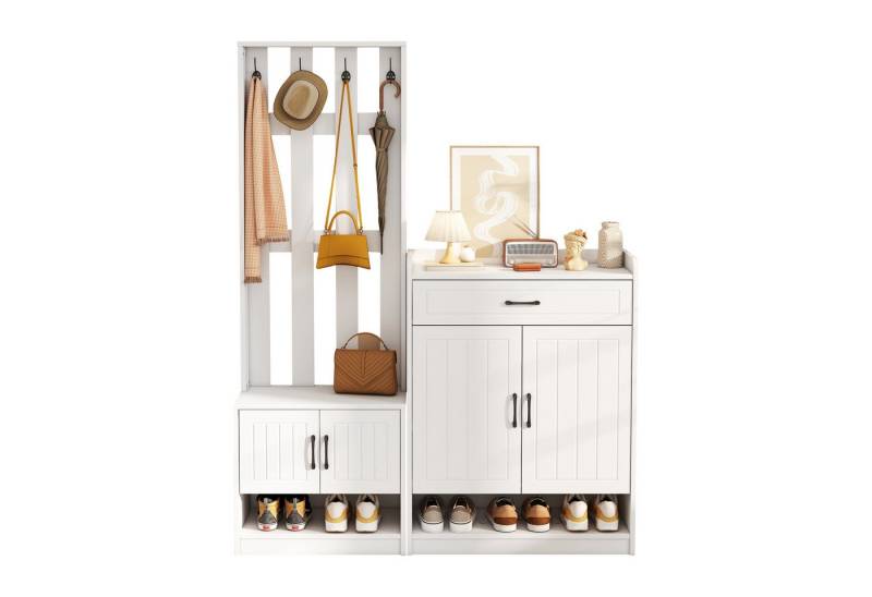 EXTSUD Garderoben-Set Garderoben-Set 140.6 x 32 x 180 cm, Flurgarderobe Paneel+Schuhschränke, Matt, Flurmöbel, Flurtrockenständer, Flurgarderobe, Schuhwechsler-Set von EXTSUD
