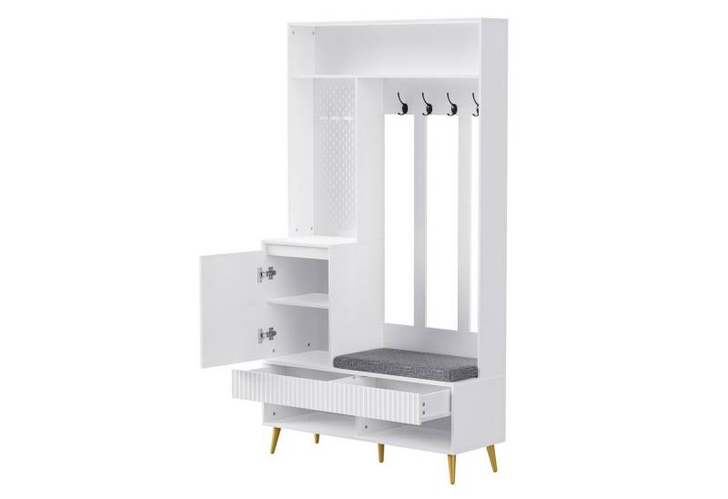 EXTSUD Garderoben-Set Garderoben-set, Wandgarderobe, Flurgarderobe Set mit Schuhbank, (100 Lx35Bx180H cm), Garderoben Set mit 4 Kleiderhaken, zwei Schubladen und 1 Türen von EXTSUD