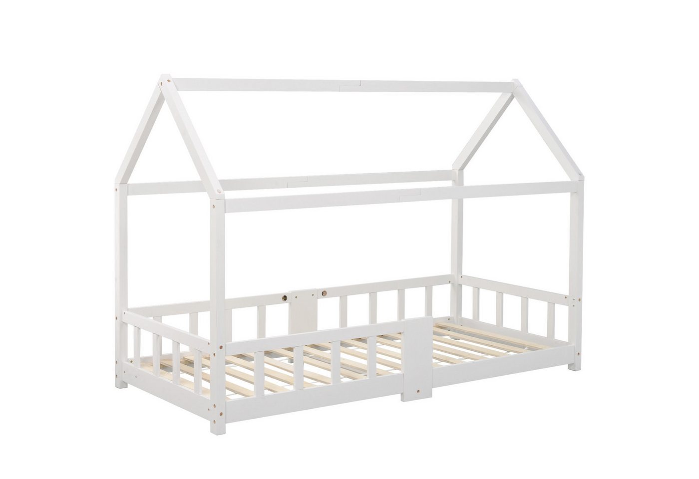 EXTSUD Hausbett Babybett 90 x 200 cm, Holzbett für Kinder, Lattenrost und Staubschutz, Babybett Badezimmerbett Holzbett Kiefer keine Matratze von EXTSUD