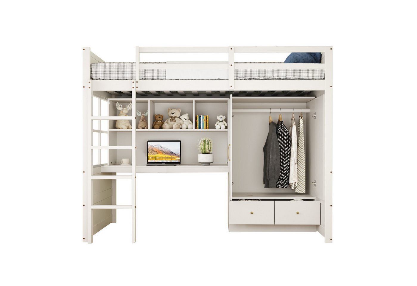 EXTSUD Hochbett Hochbett 90 x 200 cm, Mit Leiter, Mit Schreibtisch mit Stauraum Mit Kleiderschrank und Schubladen, Kinderbett, Jugendbett, Einzelbett EXTSUD Hochbett Hochbett 90 x 200 cm, Mit Leiter, Mit Schreibtisch mit Stauraum Mit Kleiderschrank und Schubladen, Kinderbett, Jugendbett, Einzelbett von EXTSUD