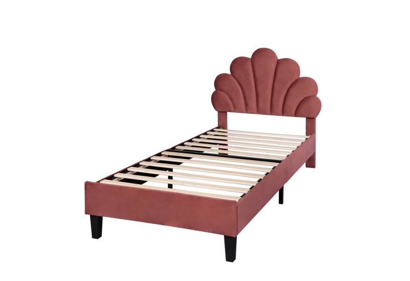 EXTSUD Kinderbett Polsterbett Kinderbett 90 x 200 cm (Bettgestell mit Kopfteil in Blumenform und Lattenrost, Teenie-Mädchenbett), in hautfreundlichem Samtstoff, Gästebett von EXTSUD