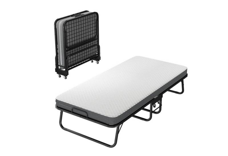 EXTSUD Klappbett Klappbett mit 4 Rollen, Klappbares Gästebett für Erwachsene mit 10cm Memory Foam Matratze, Staubschutzhülle Laufrollen, Schwarz von EXTSUD