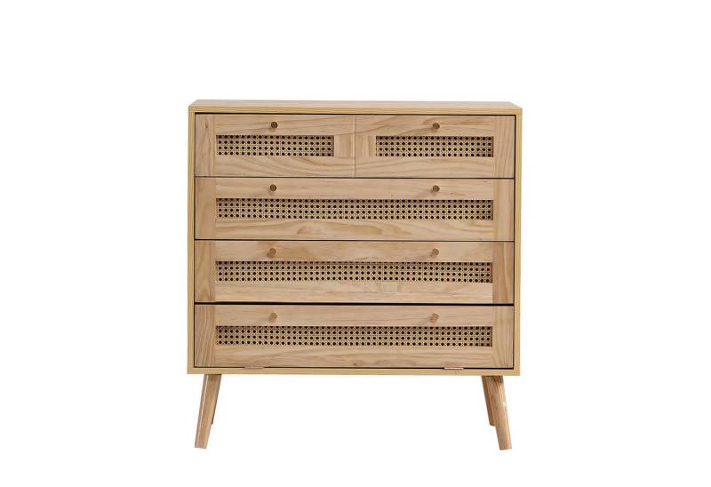 EXTSUD Kommode Schrank mit 3 Schubladen, mit Rattan-Schubladenplatte, mit unterem Flip-Top-Deckel,mit goldfarbenem Metallgriff und Holzbeine von EXTSUD