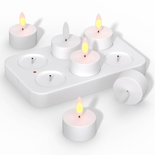 EXTSUD LED Flammenlose Kerzen 6er Set Led Kerzen mit Ladestation Wiederaufladbare Flamme Flackern Kerzenlicht Nachtlicht Jugendweihe Windlicht Tischlicht Deko Romantische Teelichter Deko Wohnzimmer von EXTSUD