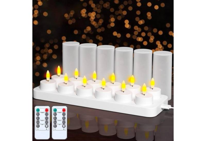 EXTSUD LED-Kerze 12 Stück Teelichter, Aufladbare Teelichter mit Timer und Ladestation (12-tlg., für Halloween Weihnachten Tisch Deko [Energieklasse D), LED Teelichter, Wiederaufladbar Kerzen, Flackernd Flammenlose Kerzen von EXTSUD