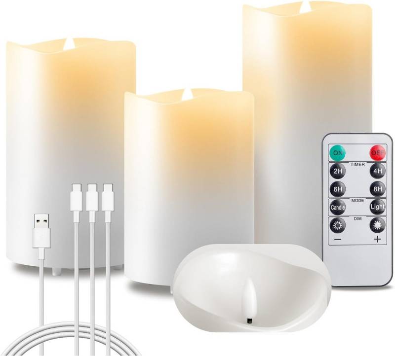 EXTSUD LED-Kerze Flammenlose LED Kerzen 3er Flackerndes Echtwachs Kerzen Aufladbare (Stumpenkerzen für Haus Hochzeit Weihnachten Halloween Party Decor), LED Kerzen mit Timer und Fernbedienung von EXTSUD