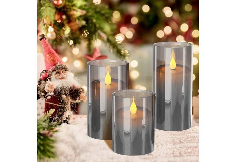 EXTSUD LED-Kerze LED Kerzen, Flackernde Flamme Kerzen mit Ladestation und Fernbedienung (3-tlg., Flamme Kerzenlicht mit Timerfunktion), 3er Set kerzen aus Glas Wiederaufladbare von EXTSUD