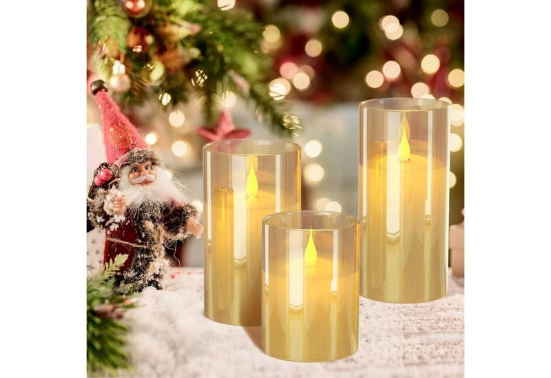 EXTSUD LED-Kerze LED Kerzen, Flackernde Flamme Kerzen mit Ladestation und Fernbedienung (3-tlg., Flamme Kerzenlicht mit Timerfunktion), 3er Set kerzen aus Glas Wiederaufladbare von EXTSUD
