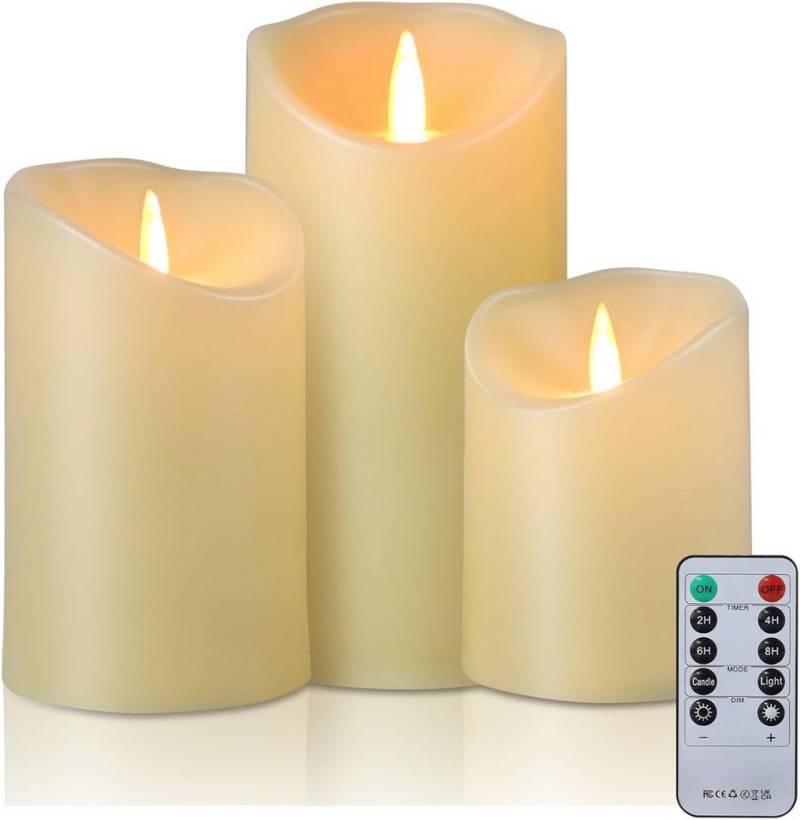 EXTSUD LED-Kerze LED Kerzen LED Flackernde Flammenlose Kerze bewegte Flamme Kerzen (3-tlg), mit Fernbedienung 3er Kerzen mit 24 Stunden Timerfunktion von EXTSUD