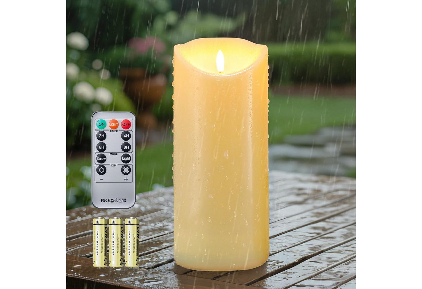 EXTSUD LED-Kerze LED kerzen mit Fernbedienung Spritzwassergeschützt Led Candles (1-tlg., Batterie Outdoor Stumpenkerzen (Langlebige 500 Stunden, 1 Stück), Flackernde Flamme elektrische Kerzen mit Timer von EXTSUD
