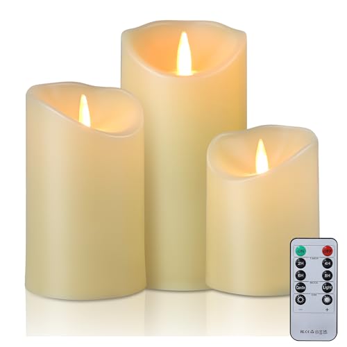 EXTSUD LED Kerzen LED Flackernde Flammenlose Kerze bewegte Flamme Kerzen mit Fernbedienung 3er Kerzen mit 24 Stunden Timerfunktion Battery Candle Moving Flame Schlafzimmer Valentinstag Deko von EXTSUD