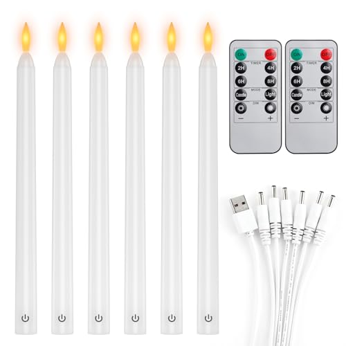 EXTSUD LED Stabkerzen 6er LED Flammenlose Kerzen mit Timer und Fernbedienung aufladbare Flackernde Kerzen 100H Arbeitszeit Berührungsschalter Kerzen für Zimmer Hochzeit Esstisch und Gartenparty von EXTSUD