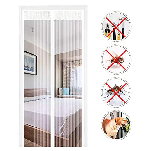 Extsud Magnet Fliegengitter Tür Insektenschutz 110x220 cm Magnetischer Fliegenvorhang Moskitonetz Automatisches Schließen Insektenschutz für Balkontür Wohnzimmer Terrassentür Klebmontage ohne Bohren von EXTSUD