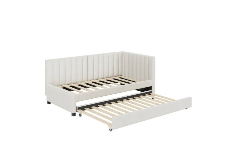 EXTSUD Polsterbett 90*200, Ausziehbares Schlafsofa, Multifunktionsbett mit Lattenrost, Jugendbetten Kinderbetten Gästebetten, Samtstoff von EXTSUD