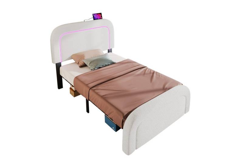 EXTSUD Polsterbett Bettgestell mit USB Typ C Ladefunktion LED-Beleuchtung,Mit Matratze von EXTSUD