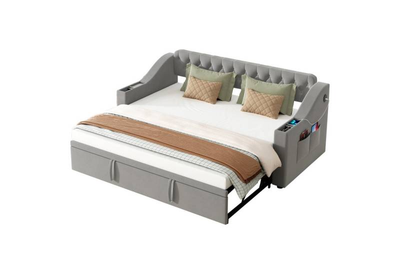EXTSUD Polsterbett Polsterbett Schlafsofa, 90/180*190 cm, Breitere und Dickere Armlehnen (Mit Ablagetaschen, Mit Lattenrost, Samtstoff), mit USB-Ladeanschluss, Integrierte Ablage in den Armlehnen von EXTSUD