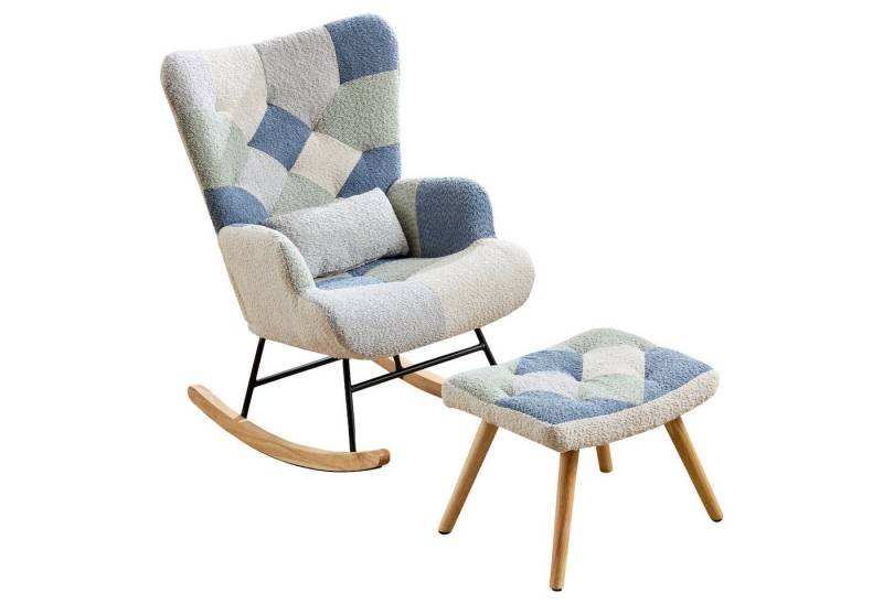 EXTSUD Relaxsessel Schaukel-Relaxsessel mit Fußhocker, moderner Stoffsessel (Patchworkfarbe--Belastbarkeit bis 110 kg, bestehend aus Sessel und Hocker), gepolstertes Schlafsofa für Wohnzimmer, Schlafzimmer, Büro von EXTSUD