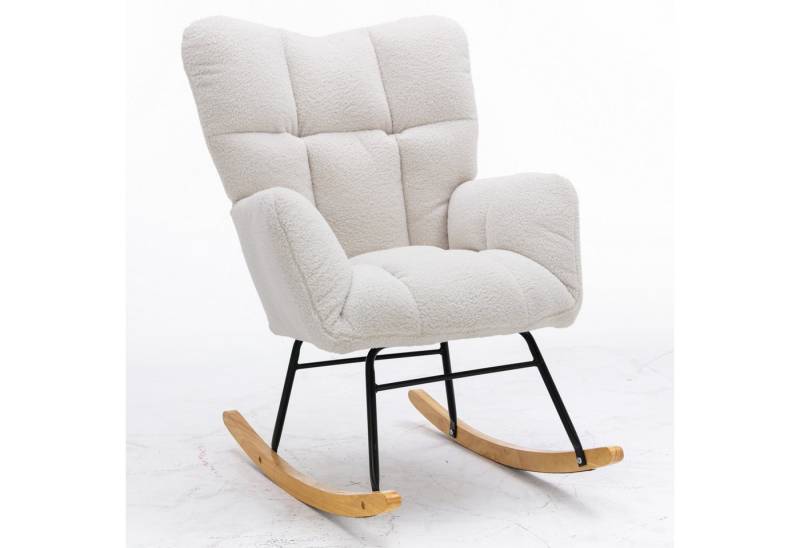 EXTSUD Schaukelstuhl Mid Century Moderner Schaukelstuhl aus Teddystoff mit getuftetem Bezug, gepolsterte Sitzfläche für Wohnzimmer und Schlafzimmer von EXTSUD