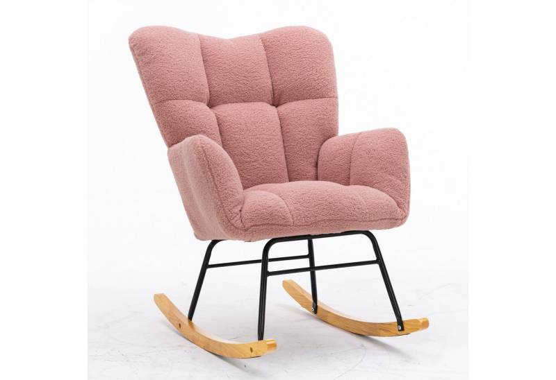 EXTSUD Schaukelstuhl Mid Century Moderner Schaukelstuhl aus Teddystoff mit getuftetem Bezug, gepolsterte Sitzfläche für Wohnzimmer und Schlafzimmer von EXTSUD