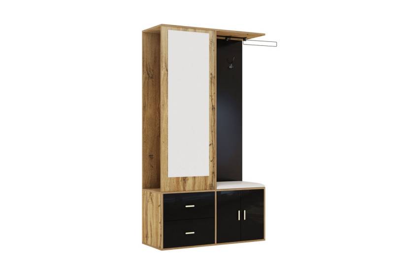 EXTSUD Schuhschrank Edles Garderobenset mit Spiegel, Schuhschrank Schuhbank mit Haken und ausziehbarer Kleiderstange von EXTSUD