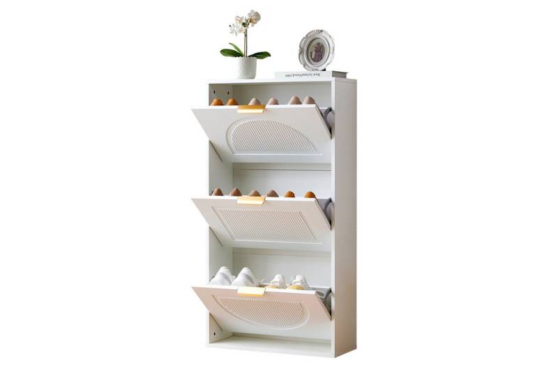 EXTSUD Schuhschrank Schuhkipper Schmal mit 3 Klappen, Schuhschrank Schuhkommode für Flur Wohnzimmer, Maße:60 x 24 x 114cm von EXTSUD