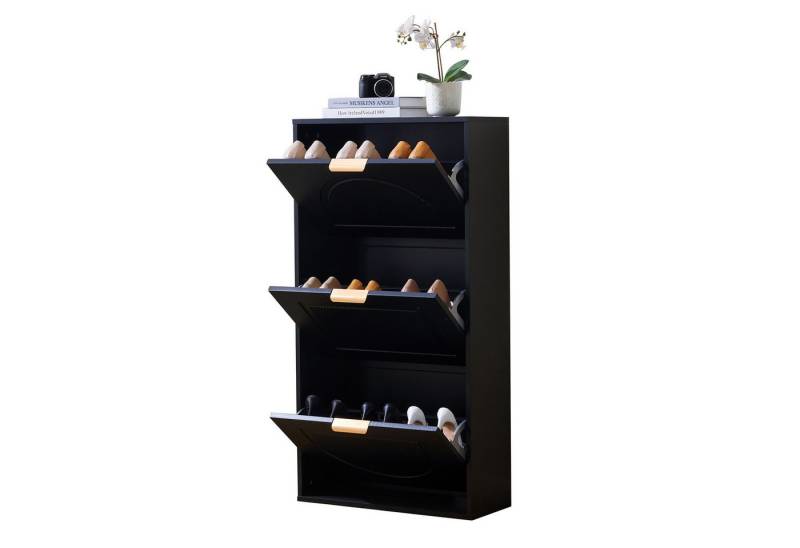 EXTSUD Schuhschrank Schuhkipper Schmal mit 3 Klappen, Schuhschrank Schuhkommode für Flur Wohnzimmer, Maße:60 x 24 x 114cm von EXTSUD