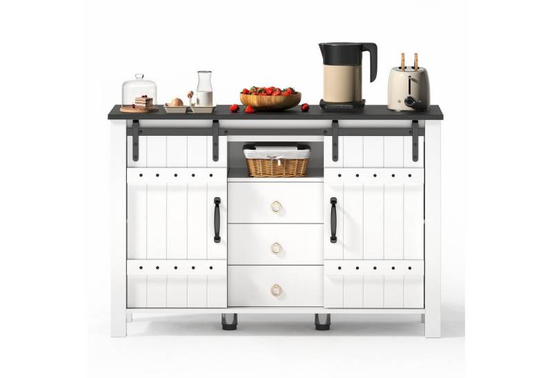 EXTSUD Sideboard Buffetschrank mit Stauraum, rustikaler Holz-Kaffeebar-Buffettisch, 120 cm breiter Seitenschrank mit Schiebetüren und 3 Schubladen von EXTSUD
