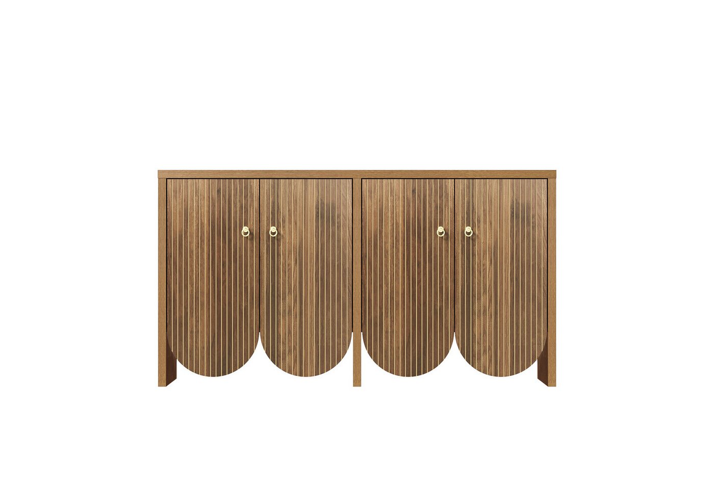 EXTSUD Sideboard Elegantes Sideboard in Walnussoptik – 147×40×80 cm mit 4 Türen (Vielseitiger Aufbewahrungsschrank für Wohnzimmer, Esszimmer & Flur), verstellbaren Einlegeböden & Alugriffen von EXTSUD
